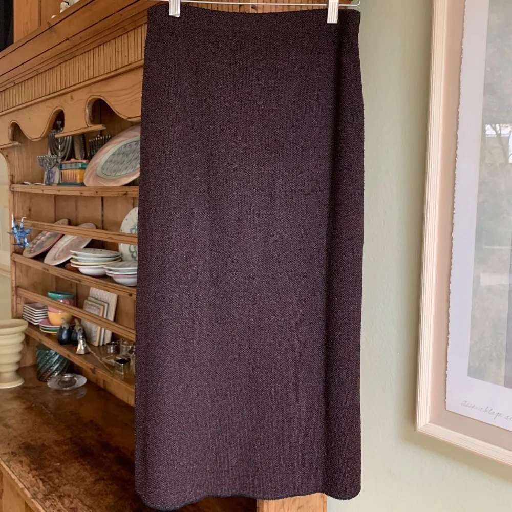 Vintage French Rags Brenda French Brown Rayon Midi Skirt Sz 2 Boho Minimalist